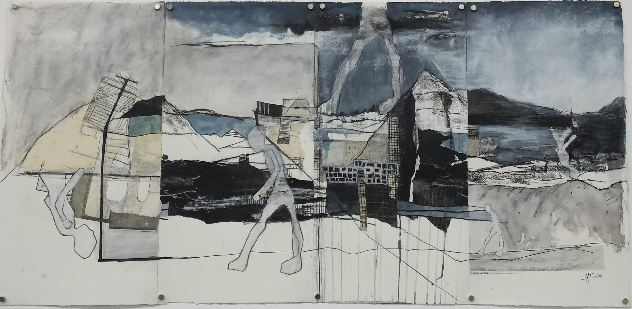 Thornton_Julie_With heavy feet and lofty hope_75x132cm_charcol,ink,collage_001